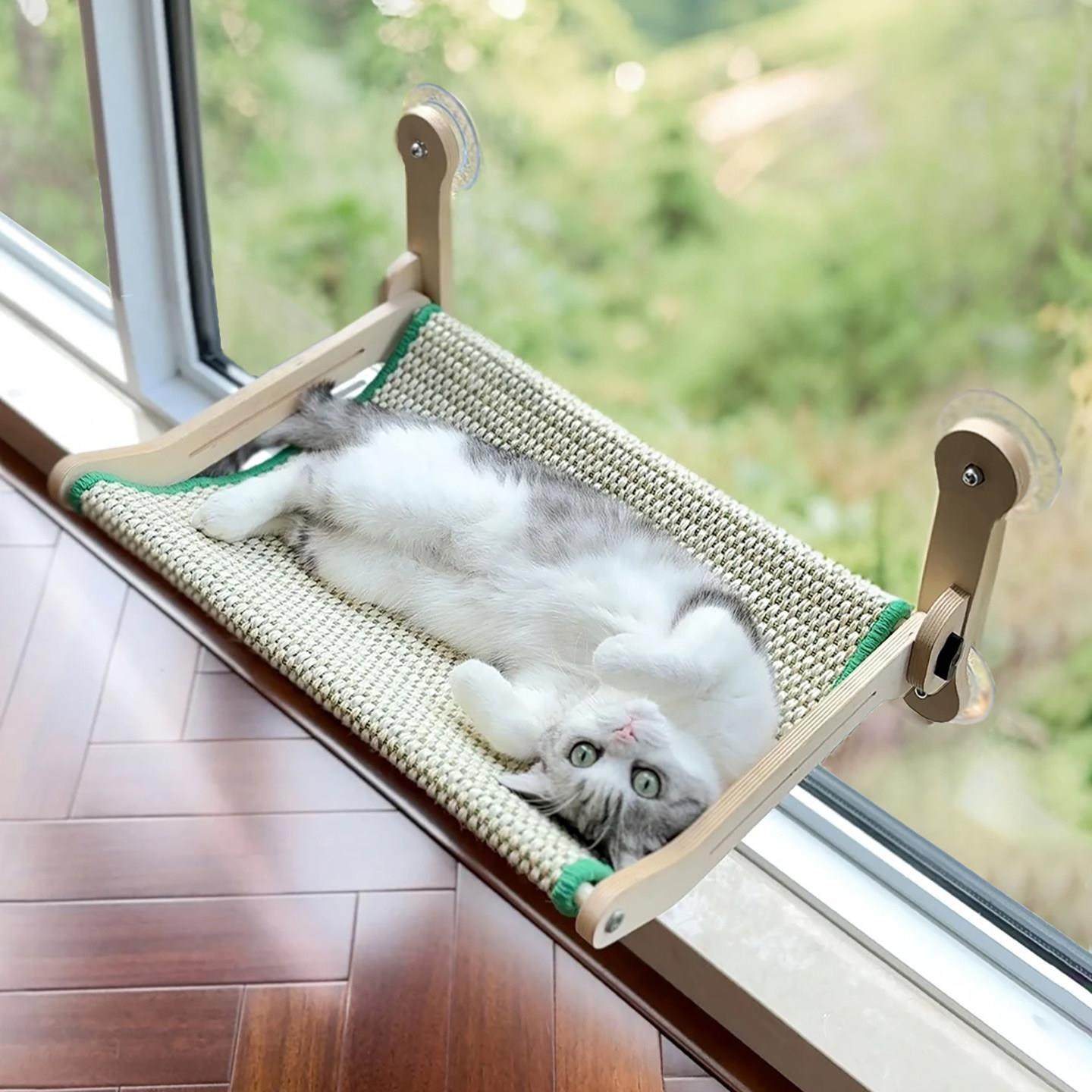 猫咕哩猫吊床藤编剑麻窗户吸盘玻璃阳台晒太阳折叠大号悬挂式秋千,宠物/宠物食品及用品,猫窝/屋/帐篷/沙发,淘宝优惠券,粉丝福利购,淘宝优惠卷