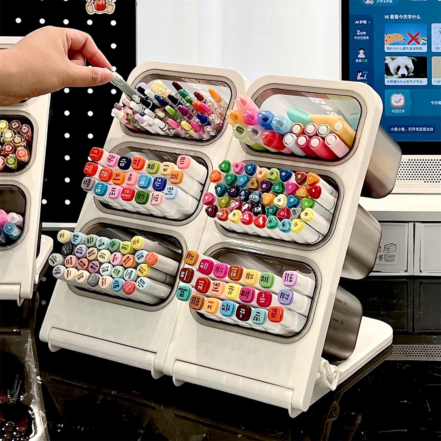 麦克笔收纳盒儿童学生桌面大容量笔筒画 画笔彩色笔笔架笔盒斜插