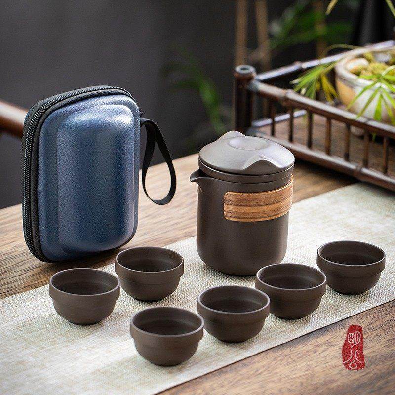紫砂快客杯一壶六杯旅行茶具便携包套装户外泡茶专用陶瓷茶具小套,餐饮具,旅行茶具,淘宝优惠券,粉丝福利购,淘宝优惠卷