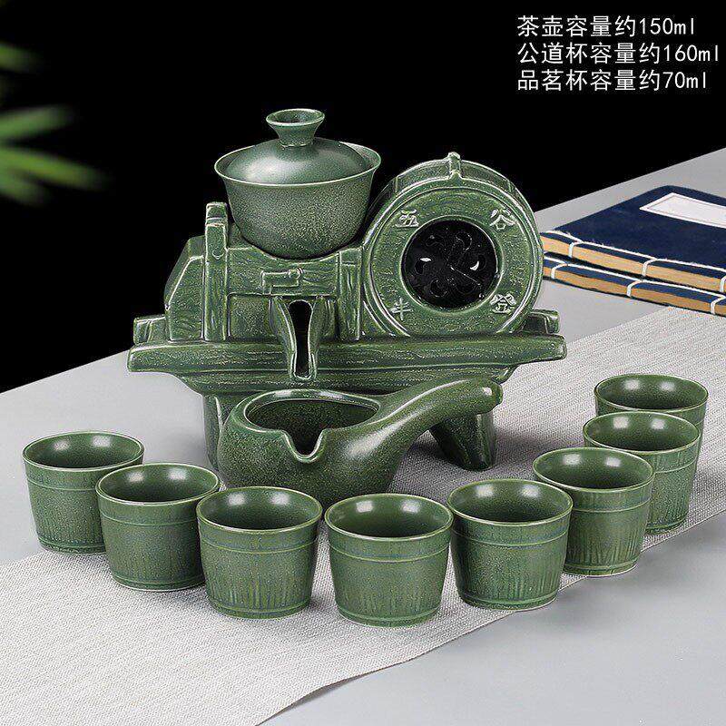 创意全半自动泡茶器冲茶器懒人功夫茶具套组家用石磨茶壶户外红瓷