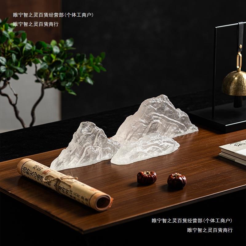 茶室工艺品透明软假山石头新中式办公室艺术摆件装饰品书桌