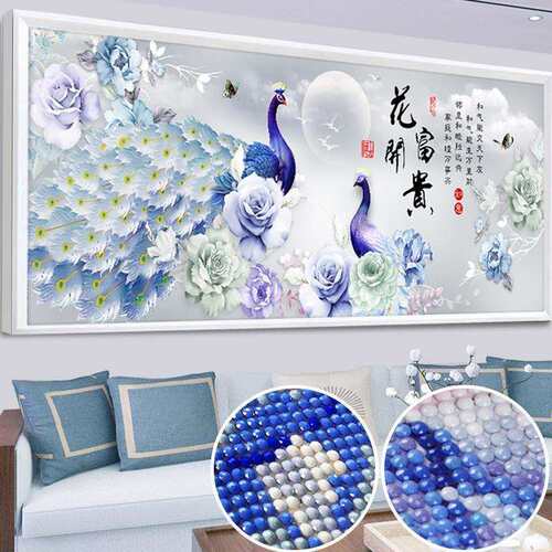 钻石画2022新款花开富贵砖石画点钻十字绣孔雀满绣客厅