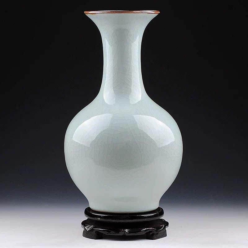 景德镇陶瓷花瓶摆件彷古官窑裂纹釉花瓶花插覆古中式现代客厅装饰