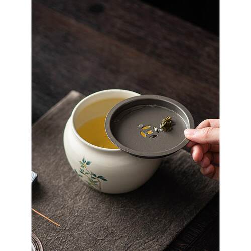 植物灰茶洗茶渣罐建水有盖陶瓷中国家用有盖碗茶具壶干浸泡表水碗