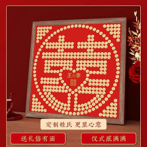 五毛钱喜字硬币相框diy百喜图模板手工新婚礼物专用结新人5闺蜜角