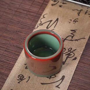 张健手工红土知青双釉红绿梅子青瓷女士主人品茗杯子陶瓷单杯送礼