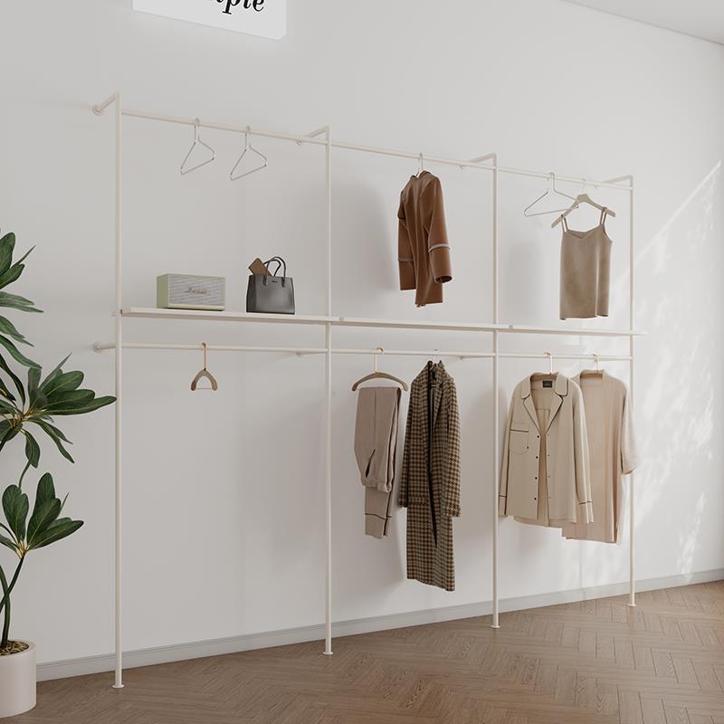 服装展示架陈列架奶白色双层带板挂衣架上墙壁挂男女装店专用货架