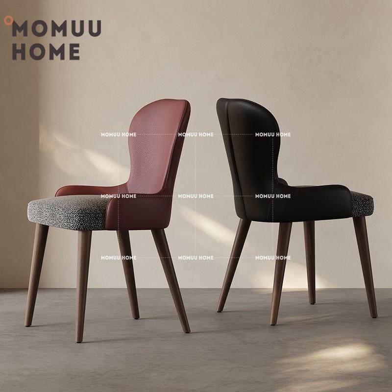 MOMUU HOME意式极简家用餐椅纯实木软包靠背椅轻奢高级感休闲椅