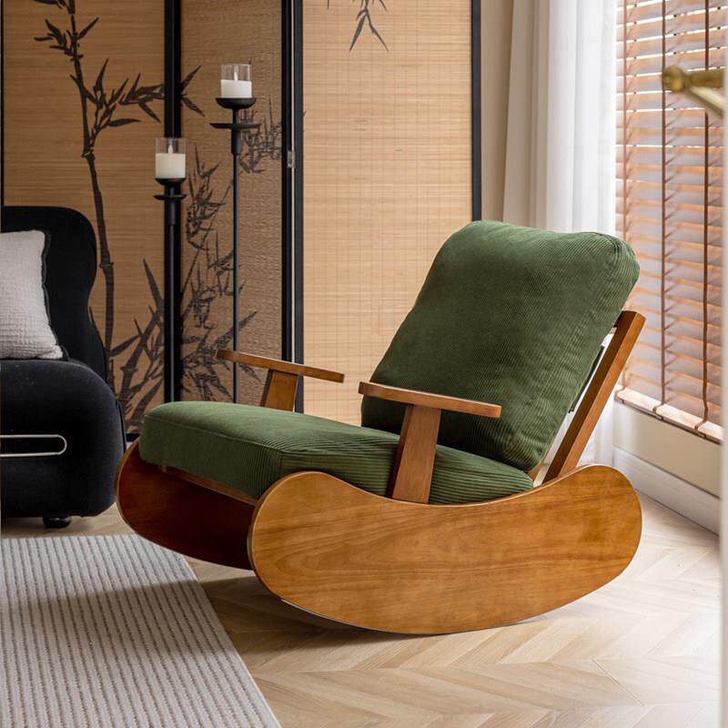 覆古实木摇摇椅家用客厅阳台卧室可躺可睡懒人沙发可拆洗单人沙发