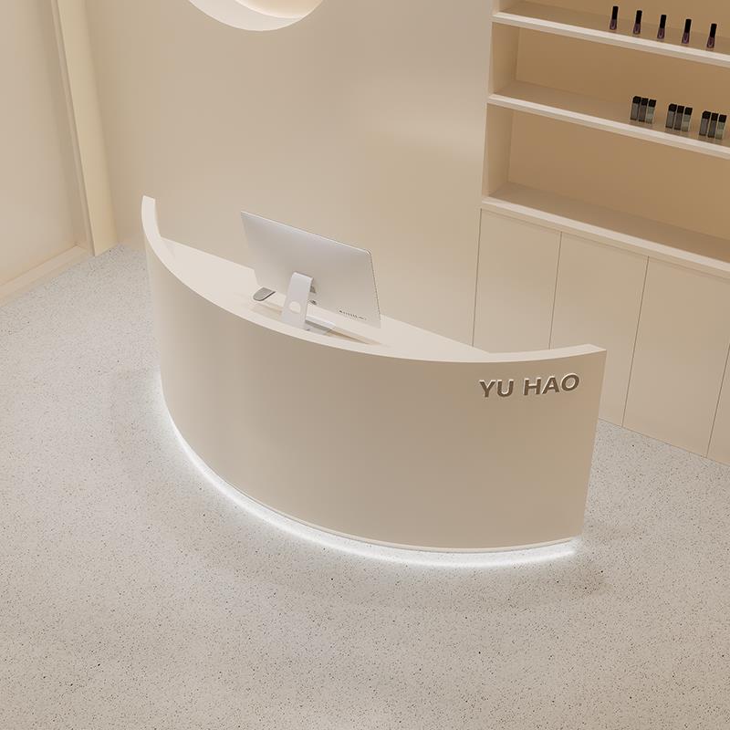 收银台现代简约公司前台美容院服装店弧形吧台接待台美发店迎宾台