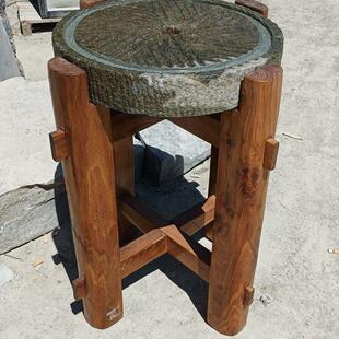 石磨茶盘茶台桌子老磨盘旧石器茶托茶具木架磨片石桌石凳组合摆件