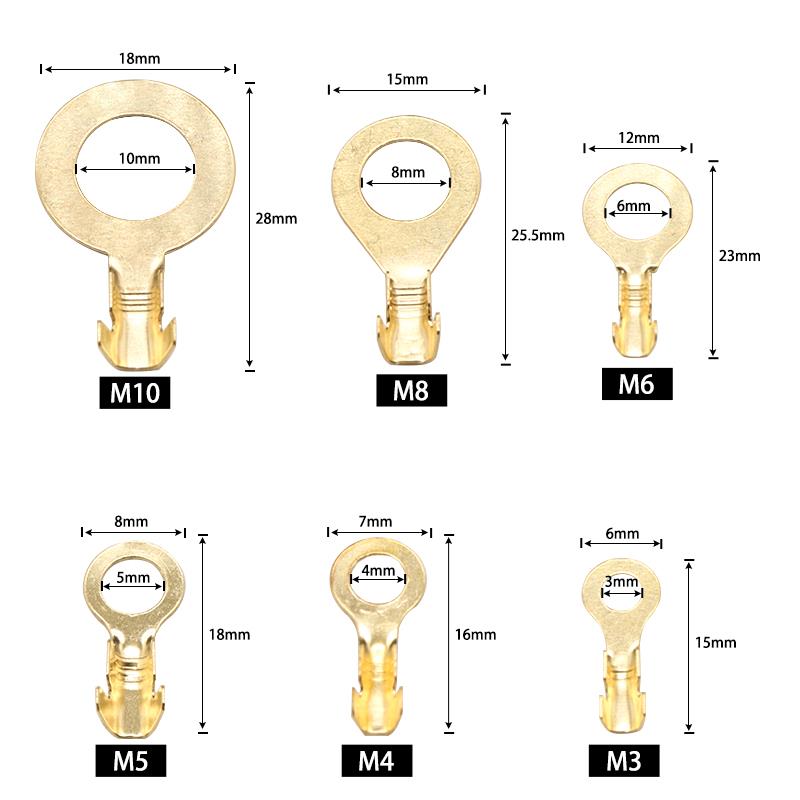 圆形接线片冷压接线端子O型铜鼻子线接地片裸端头并线端子盒装