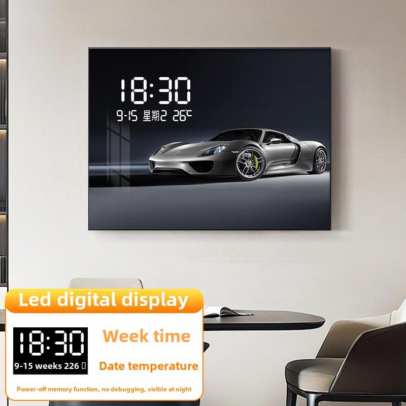 新款轻奢电表箱装饰画汽跑车餐厅空开配电盒遮挡数字电子时钟挂画