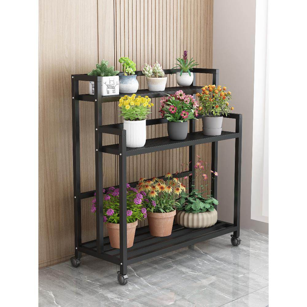 铁花架可移动花盆架与轮子升高展示架梯多层花架室内架