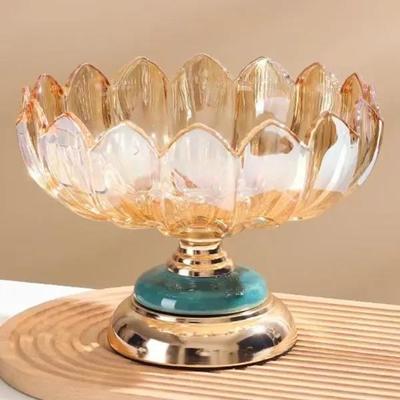 轻奢覆古金属陶瓷底座琥珀大号玻璃果盘家用客厅茶几收纳花器