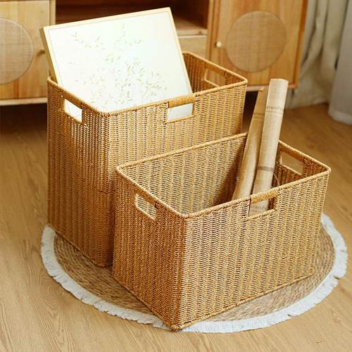 格子柜收纳筐家用仿藤编收纳篮书籍杂物衣柜衣物整理筐书柜收纳盒
