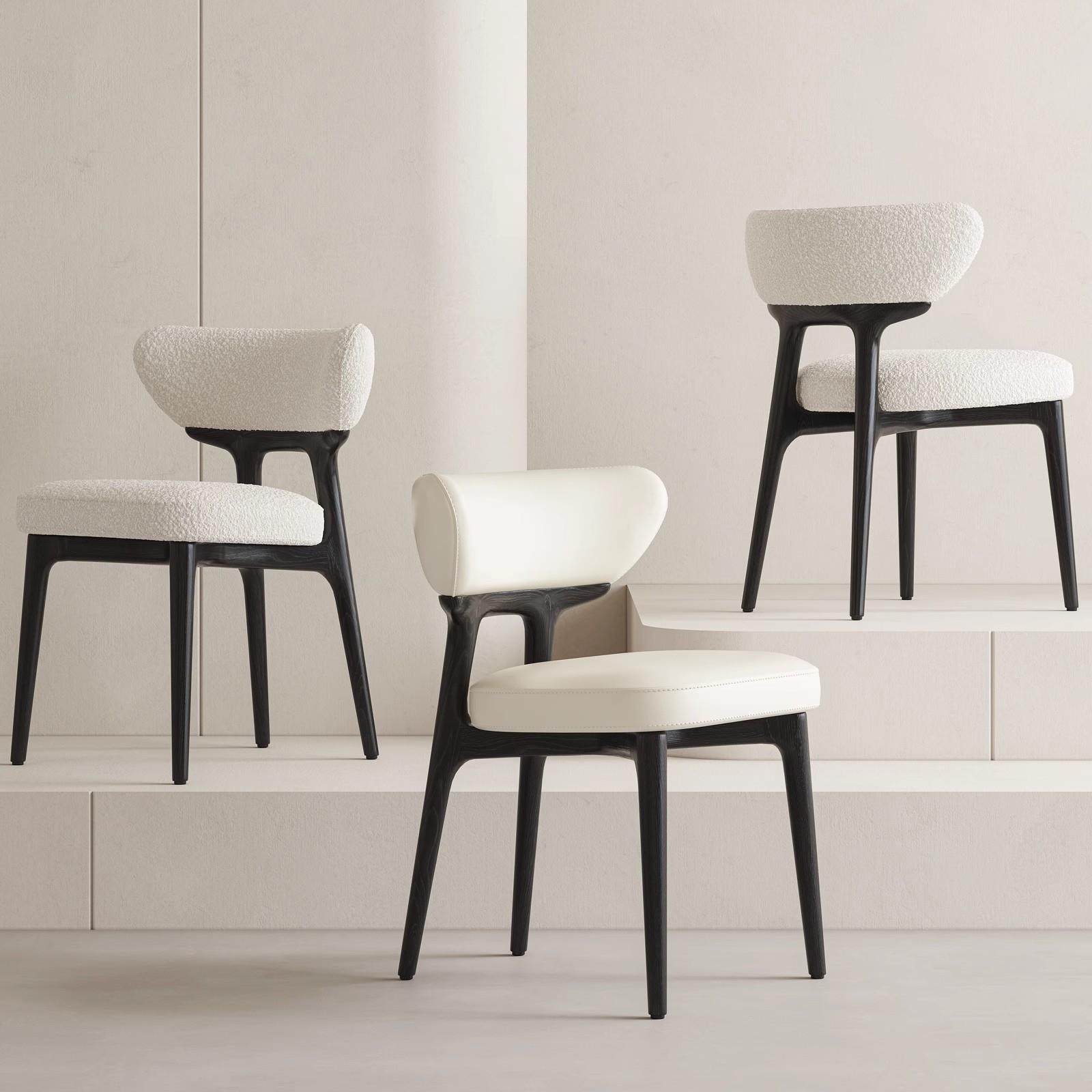 意式极简真皮餐椅白蜡木实木北欧风设计师款靠背椅现代简约餐桌椅