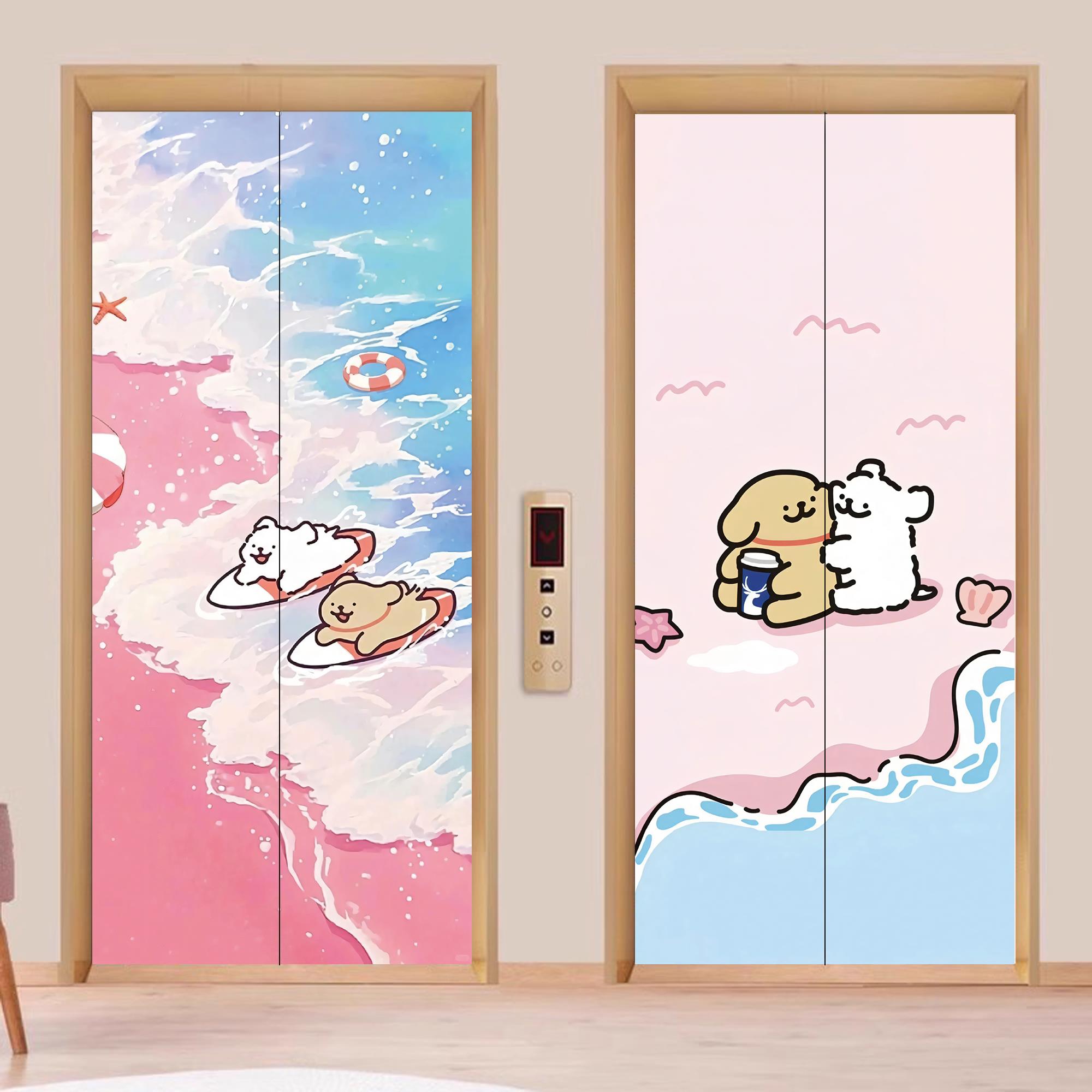 一梯一户门口布置线条小狗电梯门美化贴纸高级感卡通可爱入户贴膜