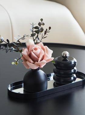 轻奢香薰花束收纳托 托盘组合家用茶几玄关奶油中古风摆件牙签棉