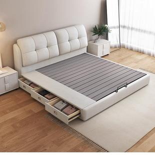 2025新款 皮床主卧室现代简约高端大气1米8双人1米5实木储物大床