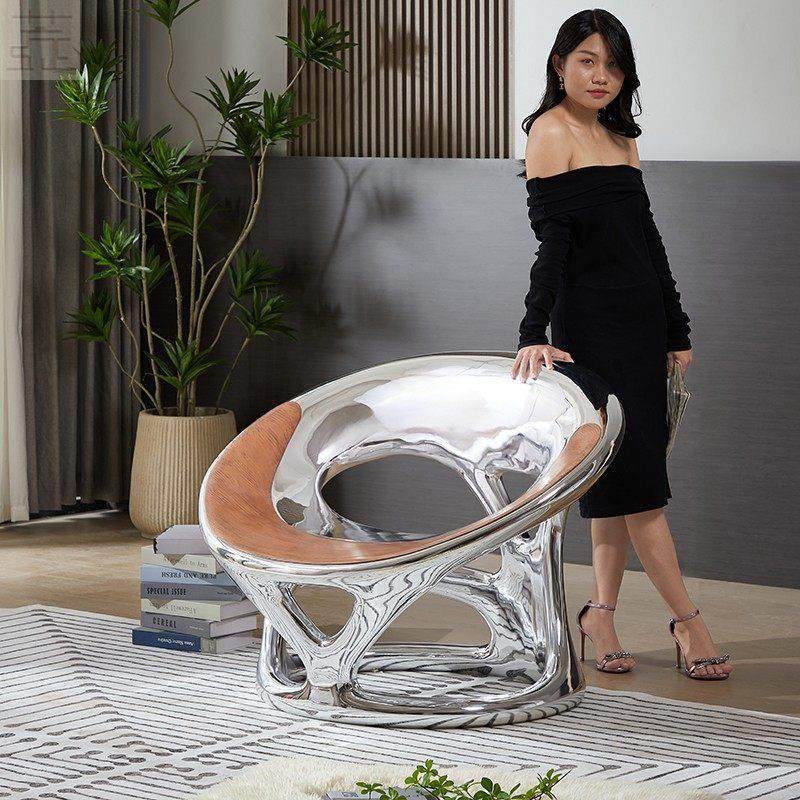 北欧设计师创意单人椅客厅接待洽谈椅亮光镂空电镀椅网红休闲椅,住宅家具,椅子,淘宝优惠券,粉丝福利购,淘宝优惠卷