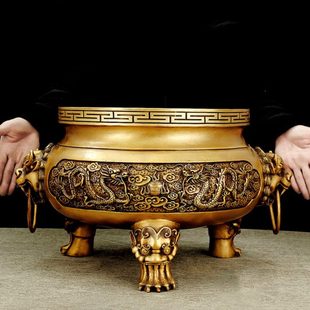 铜香炉纯铜家用龙戏珠祠堂特大号寺院供奉双龙鼎寺庙香炉佛具复古