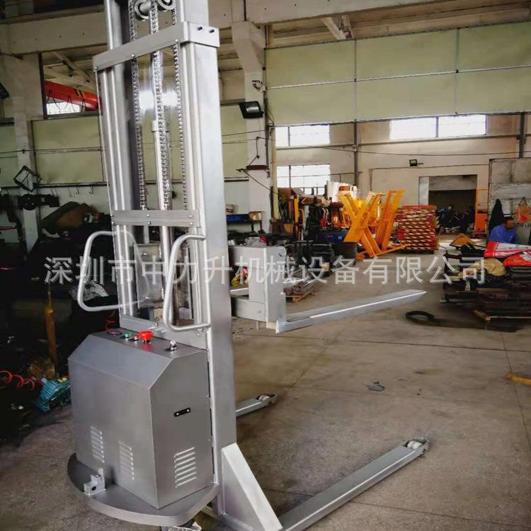 不锈钢全电动堆高车堆垛车04油桶翻转倒料车电动油桶车