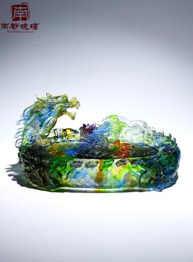 高级感琉璃烟灰缸带盖家用客厅高端大气上档次办公室创意装饰摆件