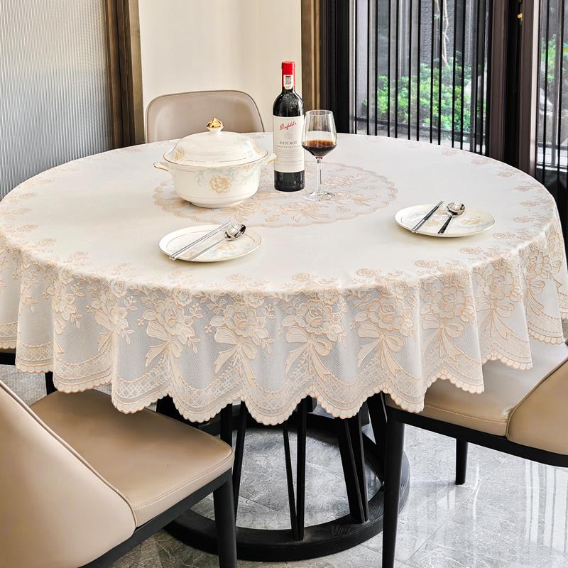 欧式防水PVC圆形桌布大圆桌布乳白色蕾丝桌布塑料圆桌布环保家用