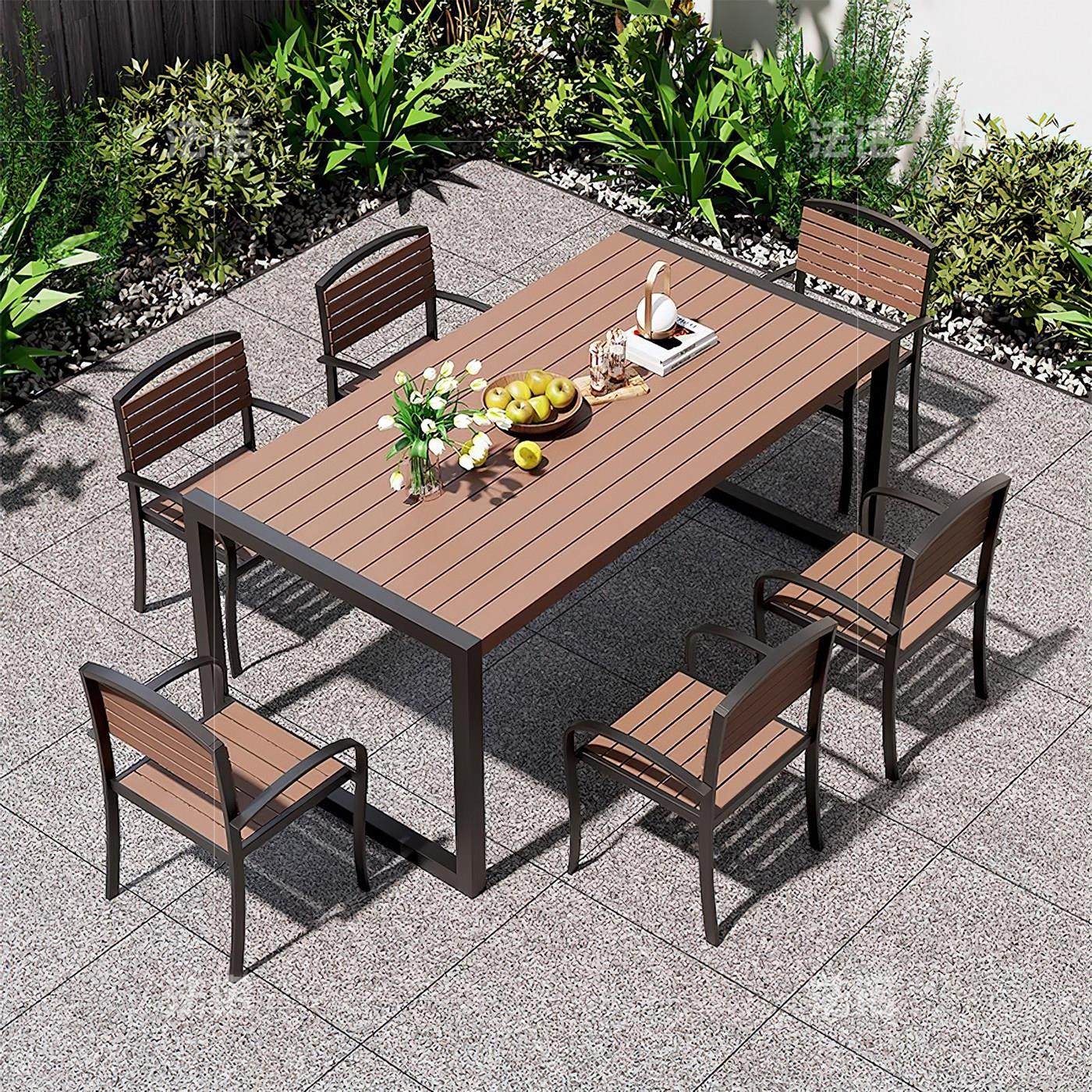 户外桌椅庭院阳台休闲 区布置咖啡奶茶桌椅防水外摆塑木桌椅凉亭