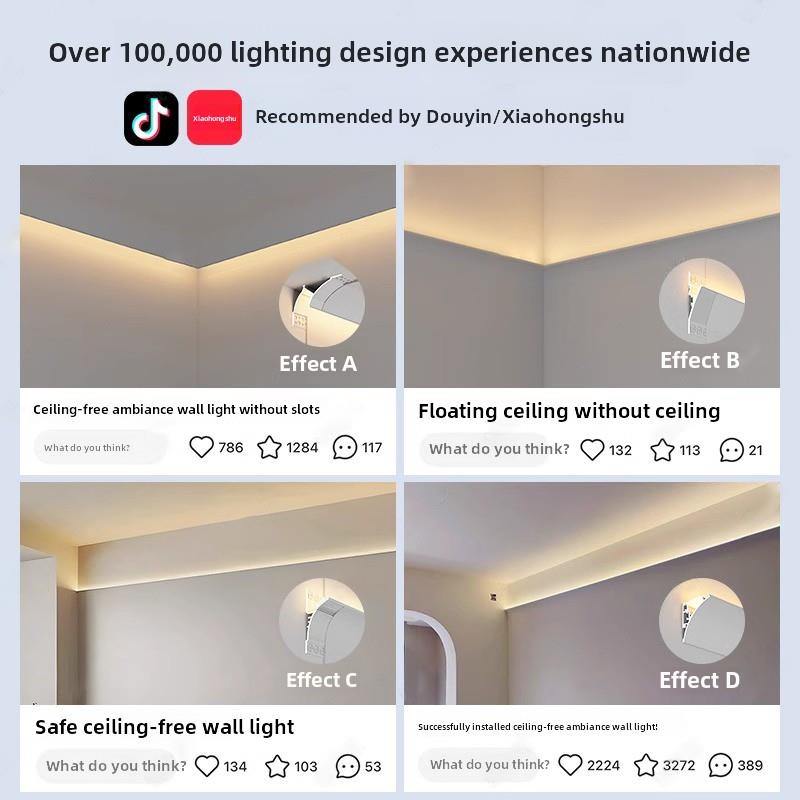 表面安装无顶棚墙垫圈反射光槽悬挂铝槽轮廓回光槽线性光石膏线灯