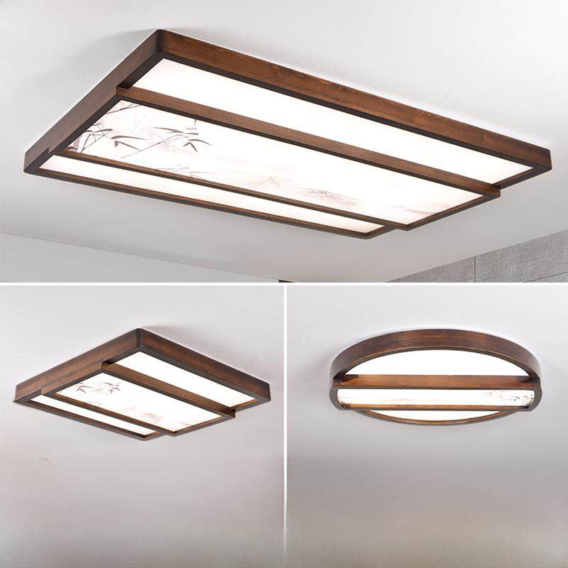 实木新型中国风吸顶灯Led客厅灯超薄大厅灯简单卧室书房胡桃色灯