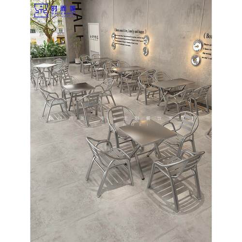 网红工业风烧烤店烤串店桌椅组合餐饮店不锈钢折叠圆桌大排档餐椅
