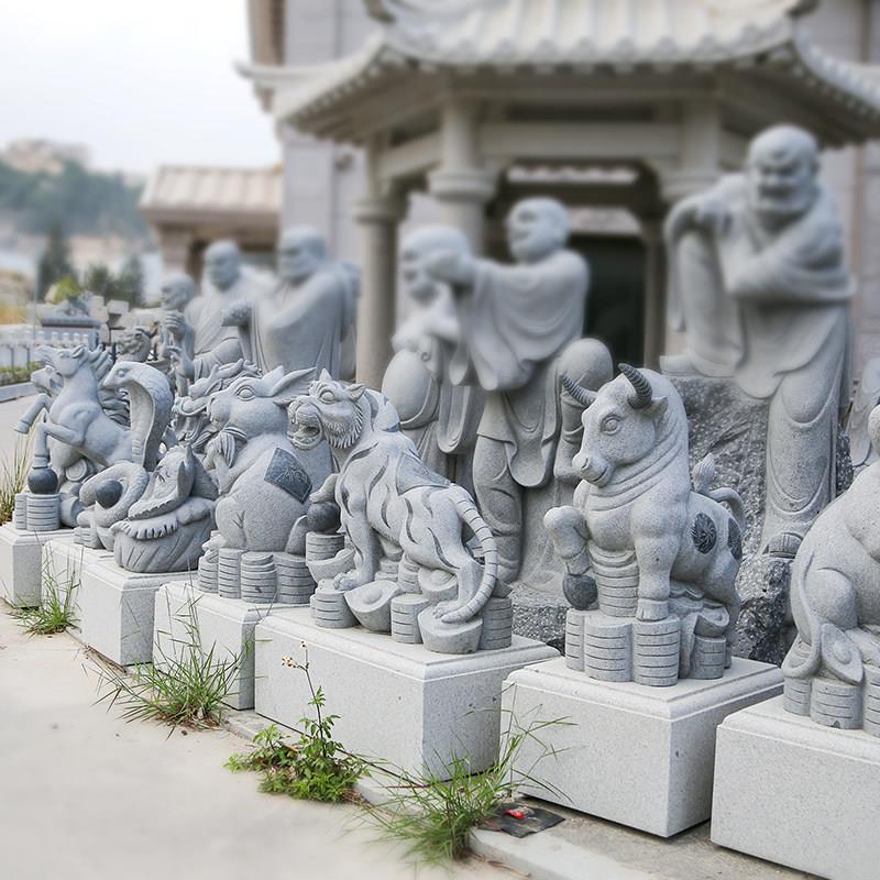 石雕十二生肖摆件花岗岩12生肖汉白玉动物鼠牛虎兔龙马羊狗鸡狗猪