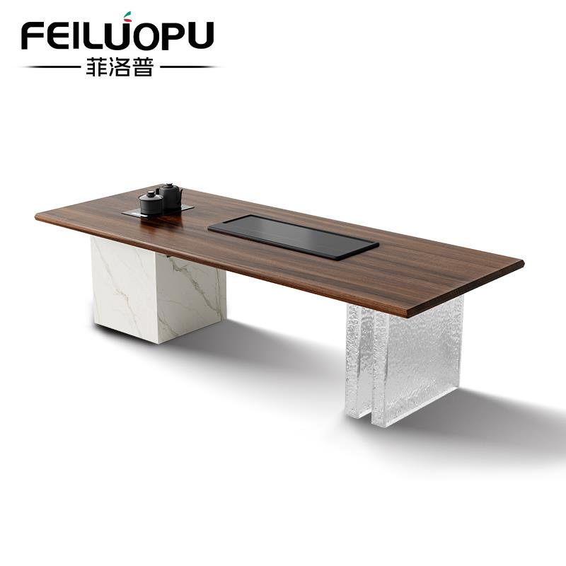 2025新款黑胡桃实木茶桌中古风高端茶桌椅组合大平层轻奢智能茶台