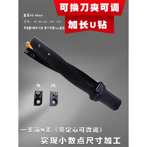 中心加长U型钻深孔暴力钻可更换刀夹4D6D8D10D 12D 32-58mm直径可