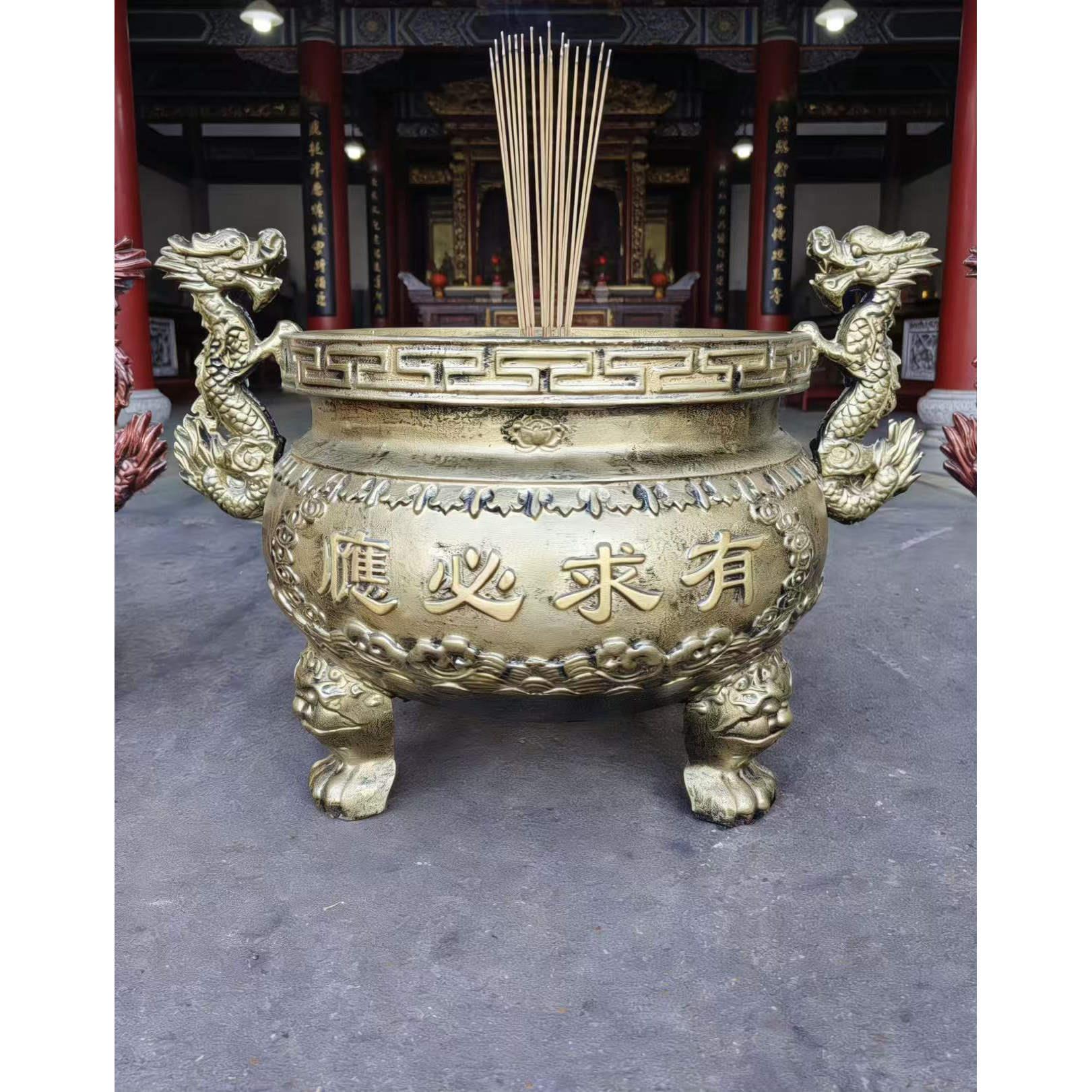 铸铁圆形供奉大型香炉铸造寺庙生铁特大号室内外双龙家用祠堂插香