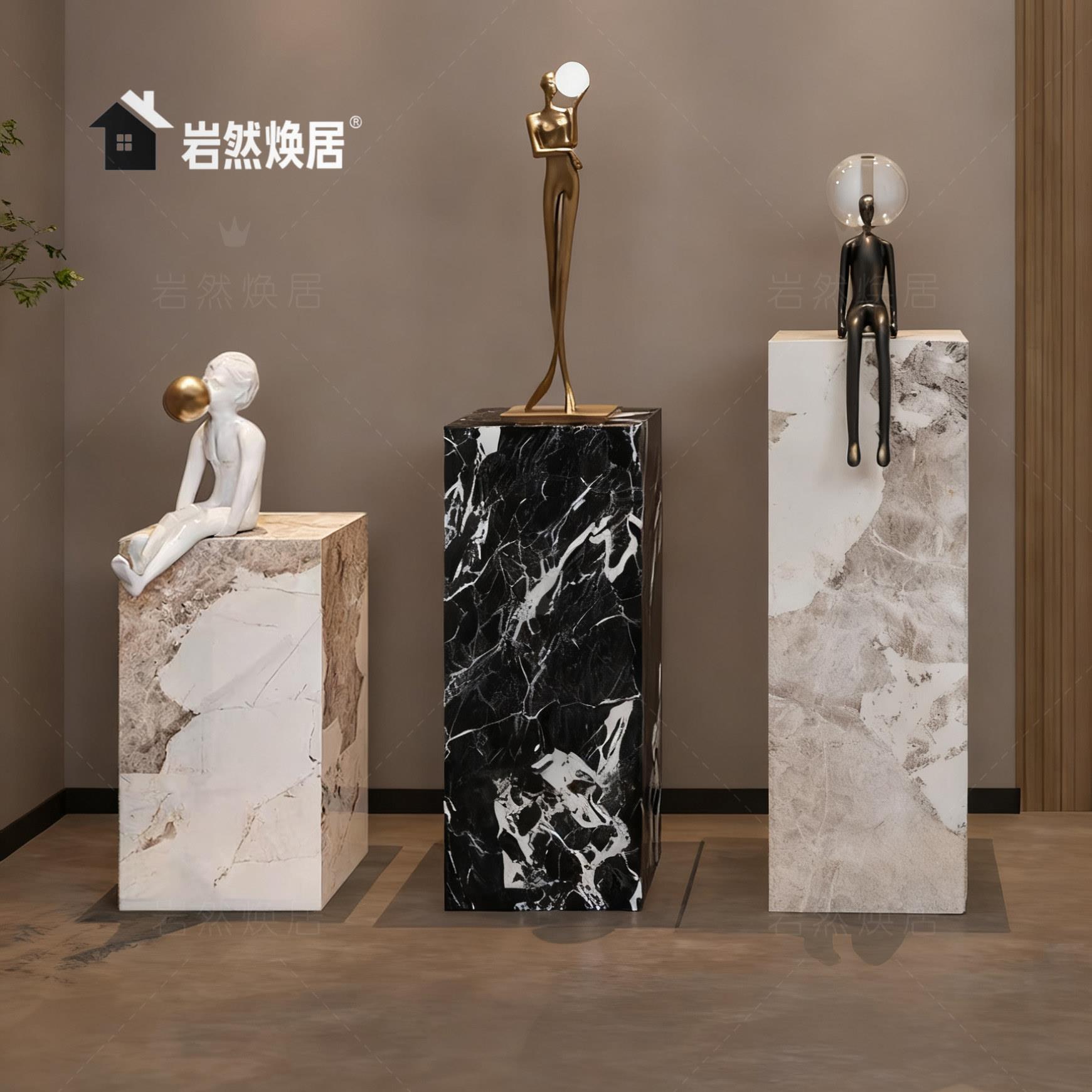 轻奢岩板花架客厅立柱墩子玄关落地装饰品摆件雕塑大理石展示台子