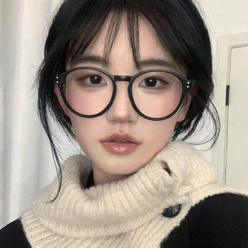 韩系复古圆框黑色眼镜近视女可配度数素颜神器显脸V小大框眼睛镜