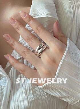 泥鳅背实心999纯银戒指素圈情侣简约宽光面闭口大码男指环叠戴女