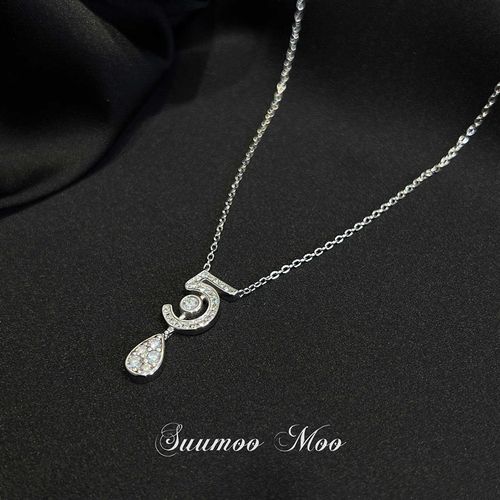 925银5数字吊坠项链满钻气质时尚百搭小众轻奢简约银色