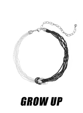 【GROW UP】2024秋冬新款轻奢拼色多层项链女黑色水晶锁骨链颈链