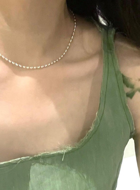 荒原计划简约叠戴项链女米粒橄榄珠锁骨链镀真金纯链时尚轻奢百搭