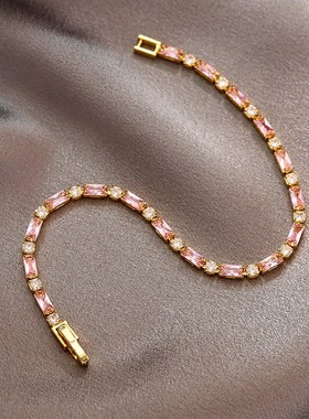 新款白色粉色彩色紫色锆石手链简约小众高级感百搭满钻拼色女个性