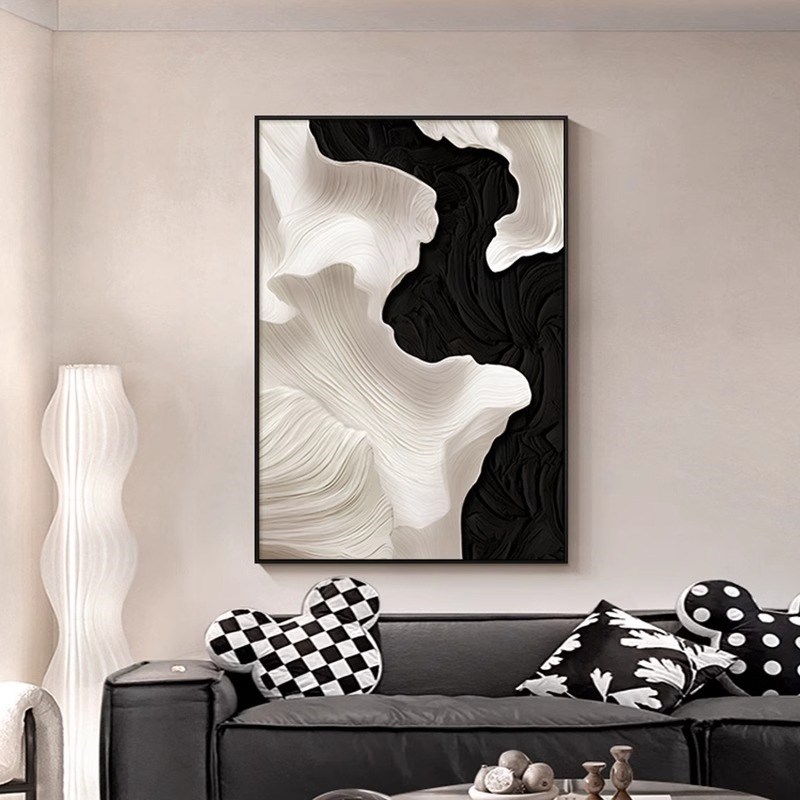 现代极简客厅装饰画黑白抽象艺术沙发背景墙挂画肌理感玄关墙壁画