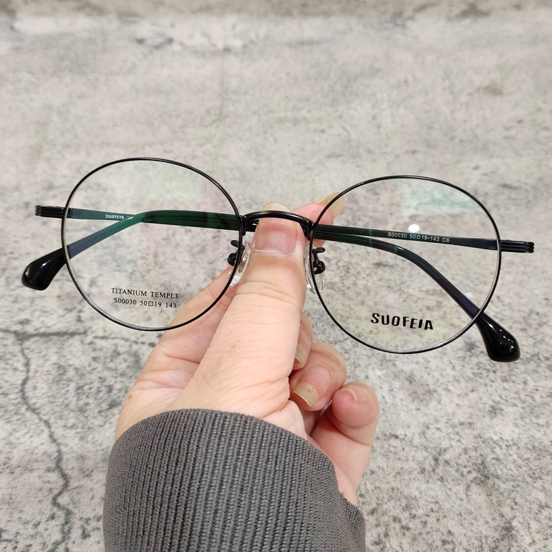 50mm圆框超轻钛眼镜框女可配近视度数防蓝光R眼睛男潮复古配眼睛