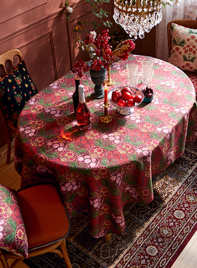 偏爱集美式复古餐桌布红色喜庆中式婚礼桌布圆桌茶几台布布艺盖布