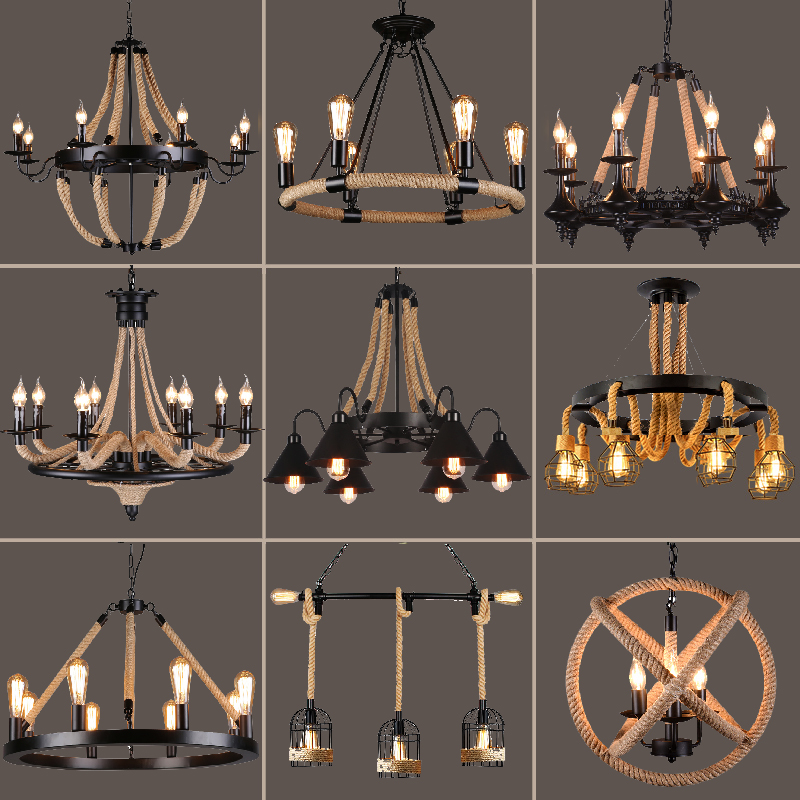 工业风麻绳吊灯复古服装咖啡店网咖酒吧台餐厅店铺创意理发店吊灯