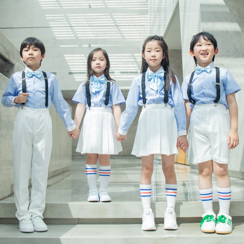 六一儿童合唱演出服幼儿园背带裤朗诵服学生男女童口才表演服套装