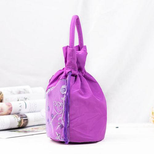 新款休闲百搭花朵手提小包包外出散步买菜纯色布艺零钱钥匙手机包